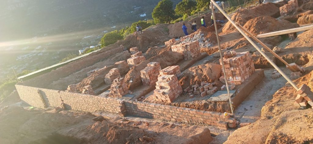 String lines and foundation setting out on a Cape Town building site