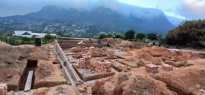 Foundation footings with a mountain backdrop in Cape Town