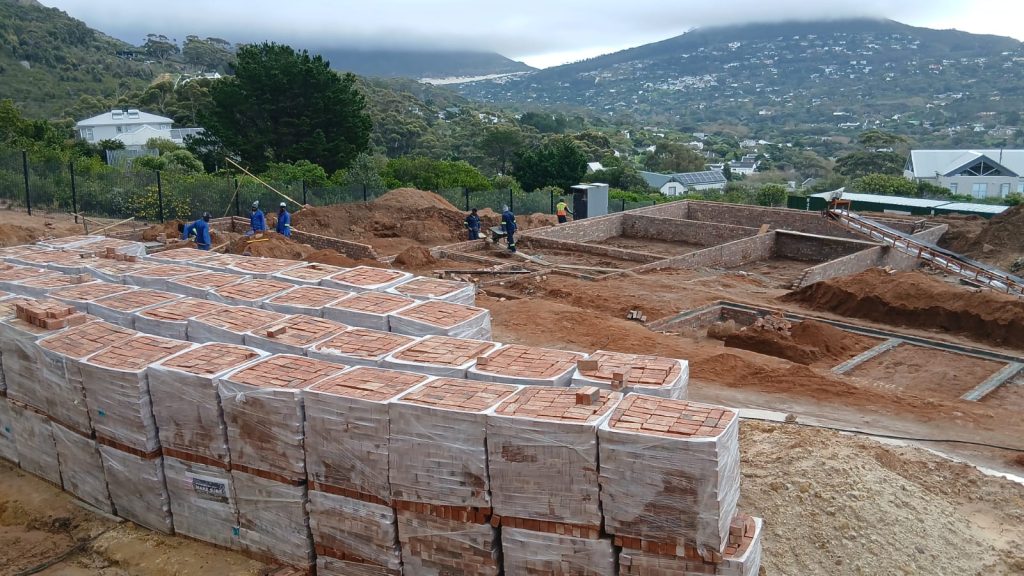 Brick foundations with a Cape Town mountain view