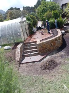 Stone retaining wall and garden steps in Cape Town