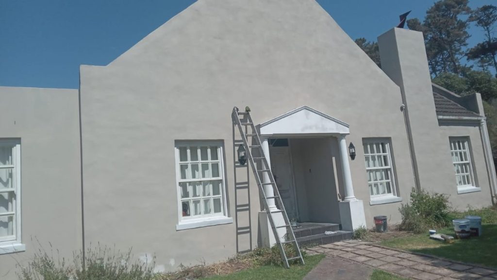 Single-storey home exterior with a ladder beside the entrance