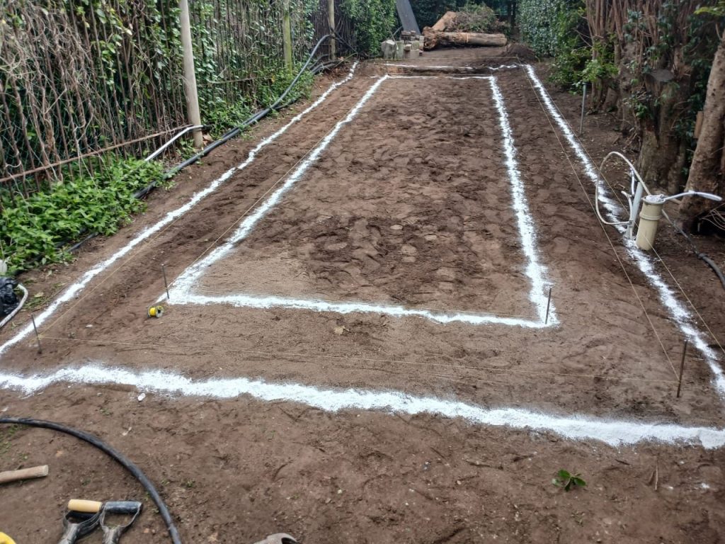 Foundation set-out with profile lines marked on a Cape Town building site